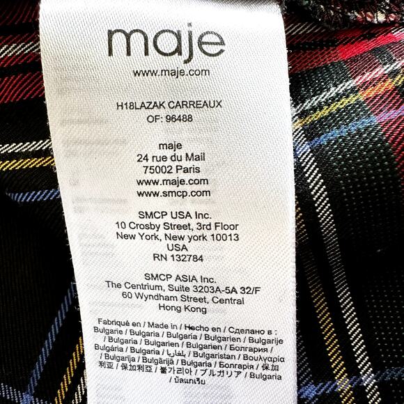 Maje Layered Plaid Twill And Stretch-cotton Jersey Top In Checked Red Black 1 S - Picture 4 of 5